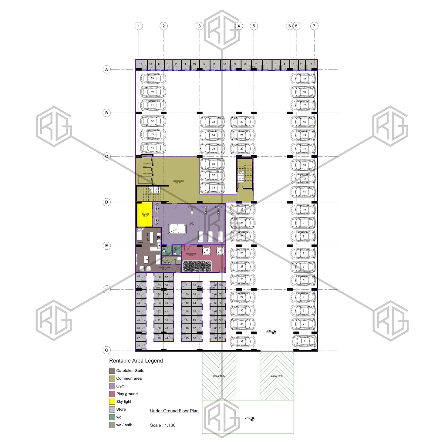 پلان مبلمان طبقه زیر زمین مجتمع مسکونی پرستوی عظیمیه کرج