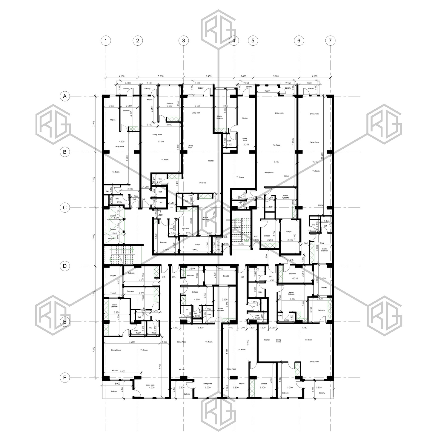 پلان اندازه گذاری تیپ طبقات مجتمع مسکونی پرستوی عظیمیه کرج