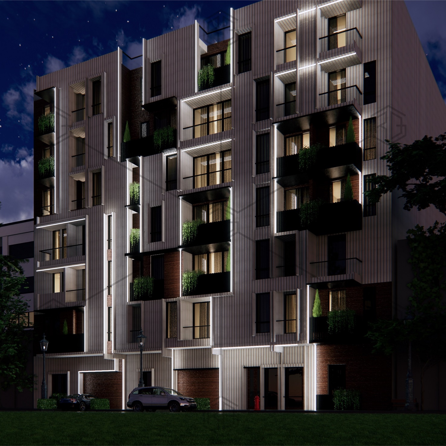 نورپردازی نمای شب مجتمع مسکونی پرستوی عظیمیه کرج