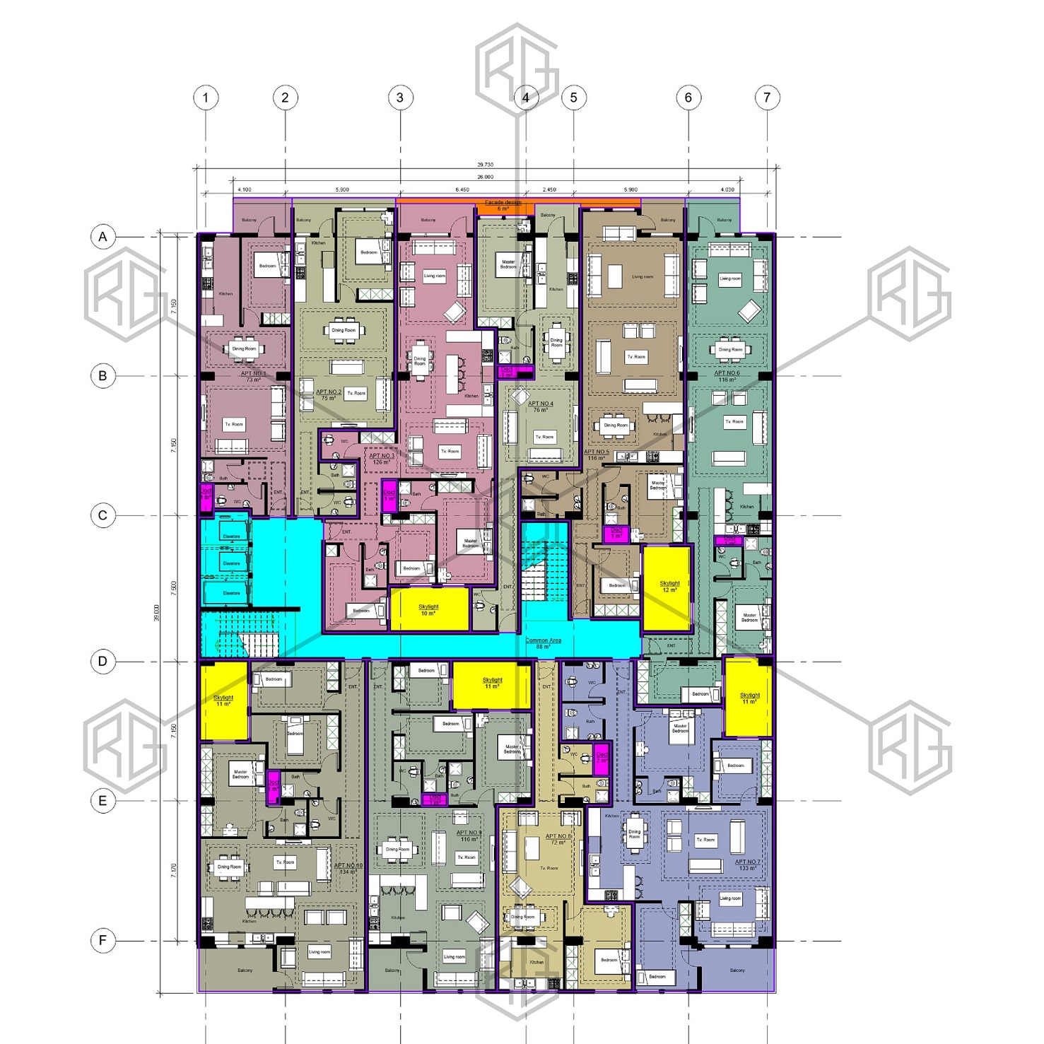پلان مبلمان تیپ طبقات مجتمع مسکونی پرستوی عظیمیه کرج